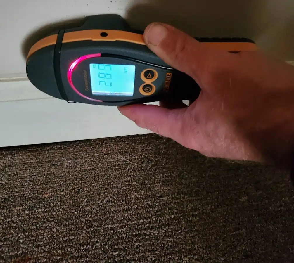 Moisture detection at baseboard during Burst Pipe Cleanup in Gardner